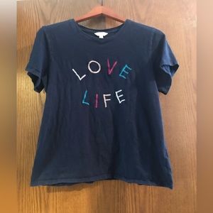 ‘Time & Tru’ brand Size L (12-14) navy blue “Love Life” short sleeve t-shirt